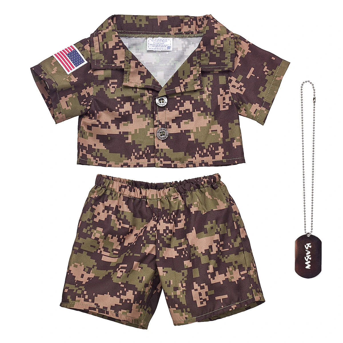Green Digital Camo Uniform with USA Flag for Stuffed Animals | Build-A-Bear® - US 6043